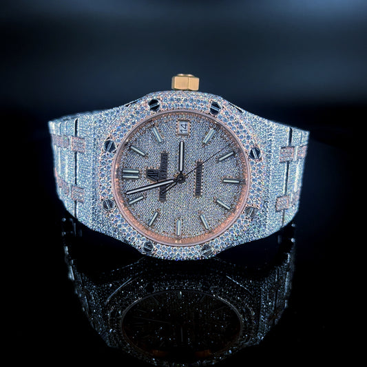 Moissanite Audemars Piguet Royal Oak Regular Bezel - White & Rose Gold